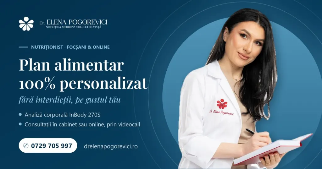 Dr. Elena Pogorevici, nutriționist în Focșani – plan alimentar 100% personalizat, analiză InBody și consultații online